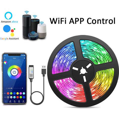 Guirlande lumineuse LED avec contrôle via application Bluetooth, synchronisation musicale pour chambre, cuisine, salon et TV avec télécommande