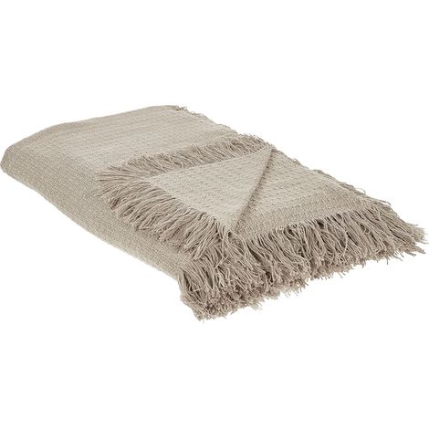 Copriletto decorativo con frange in cotone 220 x 240 cm Tortora Yerbent