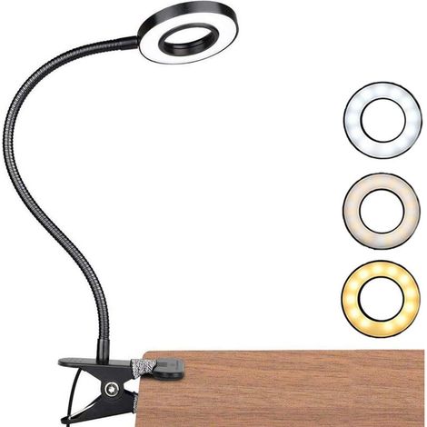 Verstellbare LED-Klemmleuchte mit flexiblem Arm, 3 Beleuchtungsmodi und 10 Helligkeitsstufen – 7 W, schwarz