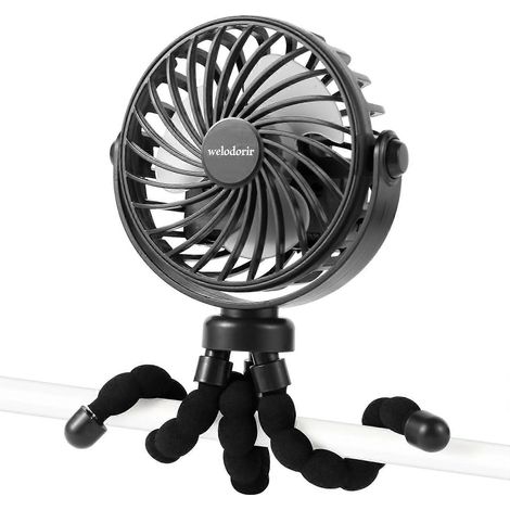 Ventilateur rechargeable pour poussette, siège auto bébé, chargement USB, mini-ventilateur à pince avec trépied flexible pour poussette et berceau. (1/5)