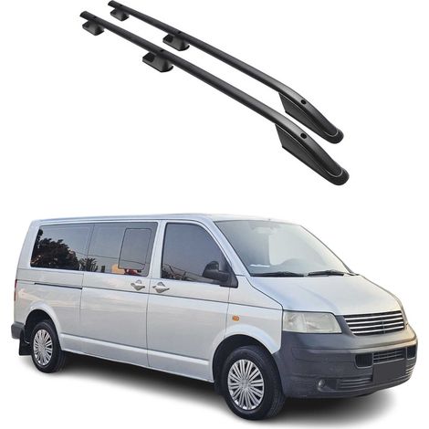 OMAC Barres de Toit longitudinales compatibles avec VW T5 T6 Transporter Multivan Caravelle 2003-2024 L2 Aluminium Noir 2Pcs (1/5)