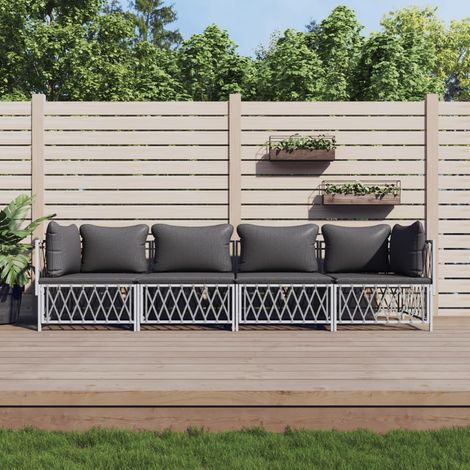 4-tlg. Garten-Lounge-Set mit Kissen Weiß Stahl (1/5)