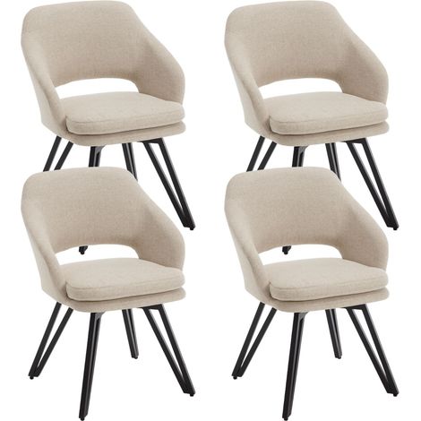 Wahson Set di 4 Sedie da Pranzo Sedie da Cucina Girevole in Tessuto di Lino Sedie Soggiorno con Gambe in Metallo, Avena