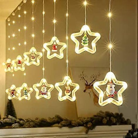 Guirlande lumineuse de Noël BLOOMWIN, rideau lumineux étoiles de Noël de 3 m, guirlande lumineuse USB, décorations hivernales originales pour chambre et maison, Wa (1/4)