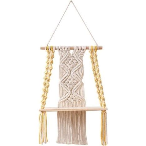 Étagère murale en macramé style bohème pour chambre à coucher - Art mural en macramé en corde tissée - Décoration bohème pour étagère de salle de bain (1/5)