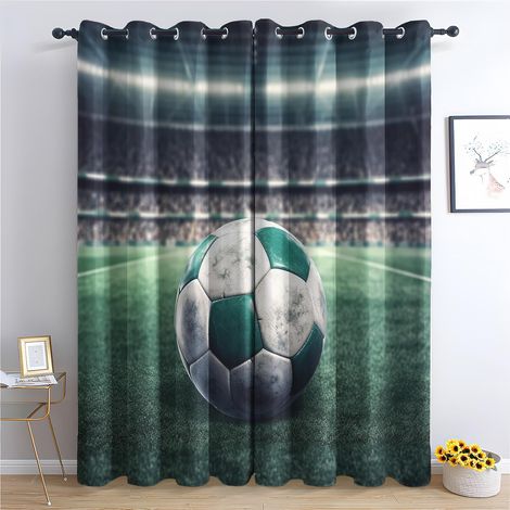 Rideau Football - Rideau Occultant Thermiques Garçon Terrain de Football Sport, Lot de 2 Rideaux à Oeillets pour Decoration Chambre Salon, Draperies Intérieurs Fenetre, 140x160 cm (LxH) - 2x L 140 X H (1/5)