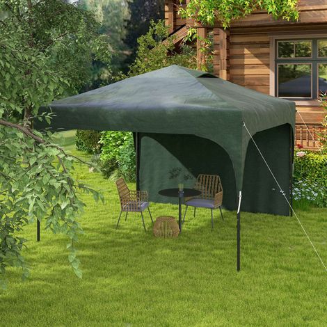 Gazebo da giardino 3x3 m con altezza regolabile, 1 parete laterale impermeabile, 4 sacchi di sabbia e borsa per il trasporto (verde)