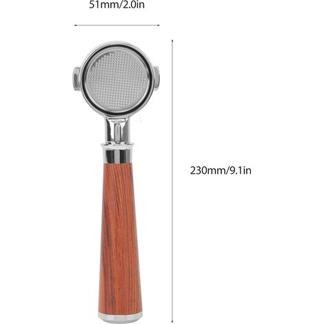 Ortviai Portafiltre Café Sans Fond 51 mm en Acier Inoxydable avec Poignée en Bois de Palissandre pour Machine Delonghi ECO310 (1/4)
