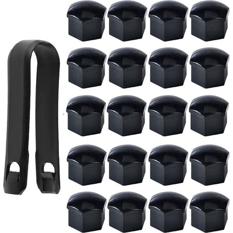 Haute qualité Boulon Ecrou Couvre 17 mm, Capuchons Protection Hexagonal Pour écrous de Roue, avec Outil Demontage (Paquet de 20, Noir) (1/5)