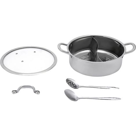 Fondue Chinoise, Design à Double Saveur, Acier Inoxydable de Qualité Alimentaire, argent (1/2)