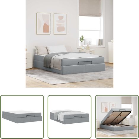 Matelas en mousse -  Cadre de lit avec matelas avec matelas 2 pcs Gris clair tissu (1/5)