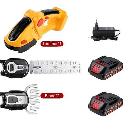 Taille-haie électrique sans fil, Poignée ergonomique, Changement rapide de lame, ensemble de 2 batteries (jaune), UE-a (1/2)