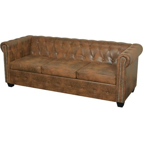 FIMEI Canapé Chesterfield 3 places Cuir artificiel Marron (1/5)