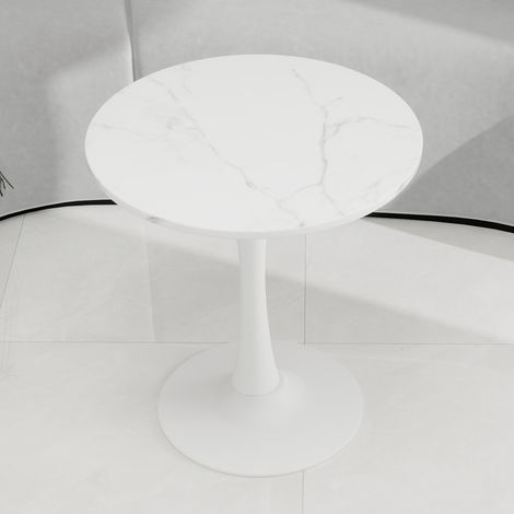 Tavolino rotondo 70 cm in marmo artificiale bianco, stile moderno, DESVIAE (1/5)