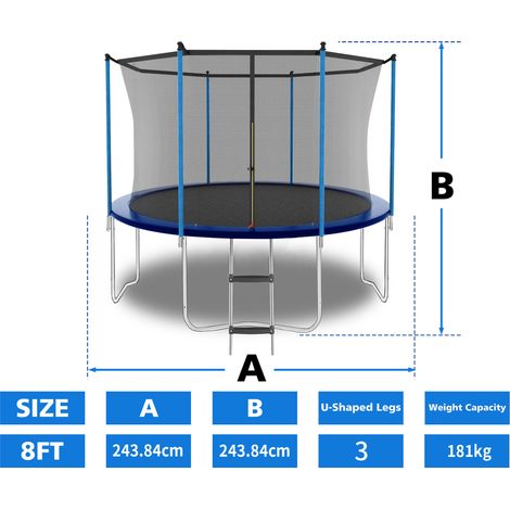 Trampoline de 8 pieds,trampoline extérieur,avec filet de sécurité,avec échelle,capacité de poids 181 kg,bleu