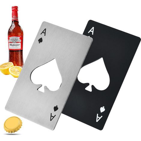 Pik-Ass-Flaschenöffner, Folienöffner im Kreditkartenformat, tragbarer Dosenöffner aus Edelstahl (4er-Set, schwarz und silber) (1/5)