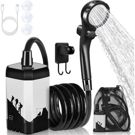 Douche Camping Portable, 7800 mAh, Pompe Rechargeable pour Douche électrique d'extérieur avec Affichage numérique Intelligent de la température, pommeau Douche pour Camping, randonnée (1/5)