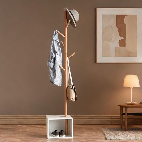 Portemanteau d'entrée blanc et bambou avec rangement 40 x 30 x (1/5)