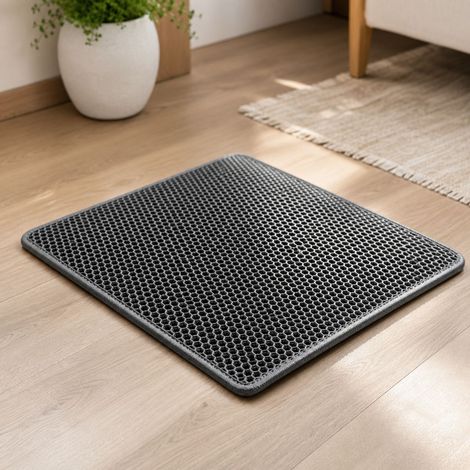 Cat Litter Mat, 60x40 cm Waterproof Cat Litter Mat, Non-Toxic EVA Cat Litter Mat, Double Layer Honeycomb Design Cat Litter Mat, Grey (1/5)