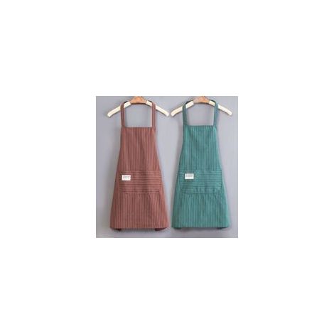 Lot de 2 tabliers de cuisine café et vert, tabliers imperméables réglables avec 2 poches pour femmes et hommes, chef pour cuisine, jardinage, restaurant, barbecue (1/4)