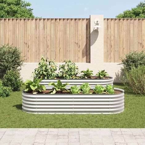 Jardinière, Pot de Fleurs d'extérieur, Lit surélevé de jardin 240x80x44 cm Acier galvanisé Argenté OIB9755E (1/3)