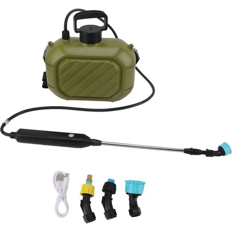 Pulverizador eléctrico portátil recargable de 5 litros, alimentado por batería, con lanza telescópica y correa para el hombro, ideal para regar el césped y mantener las zonas verdes de su hogar. (1/5)