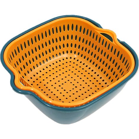 Passoire de Cuisine Multifonction à Étages pour Fruits et Légumes, Bleu et Jaune, avec Trou de Suspension, 20x18x8cm (1/5)