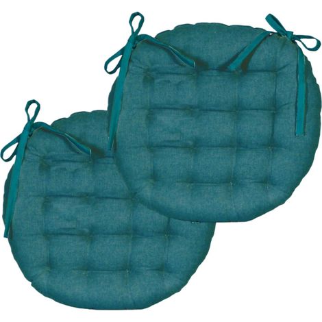Lot de 2 Galettes de Chaise Rondes Bicolores D.40cm, Bleu Canard/Moutarde (1/5)