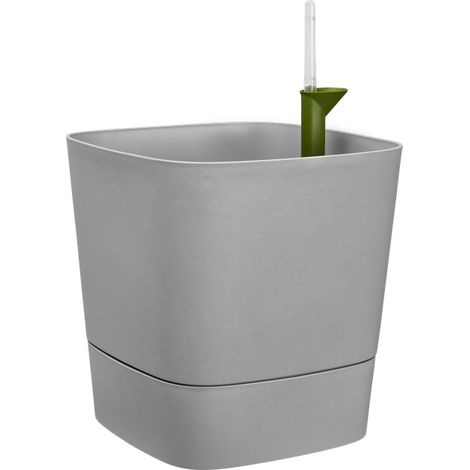 Pot Aqua Care Carré 30cm Ciment Clair Arrosage Autonome Intelligent - Elho (1/5)
