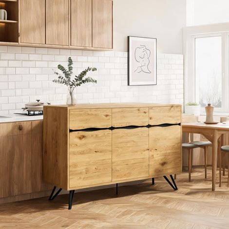 Buffet 3 portes en bois et métal noir rangement modulable 140 cm (1/5)