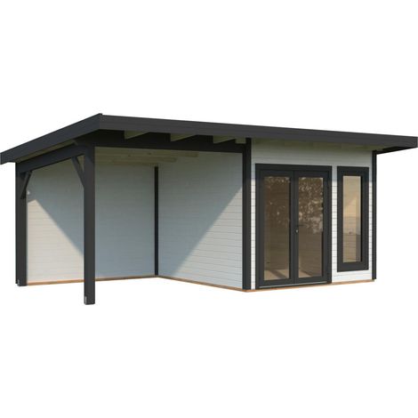 Abri de jardin en bois Aurelia 8,4+7,9 m2 Peint blanc + anthracite (1/5)