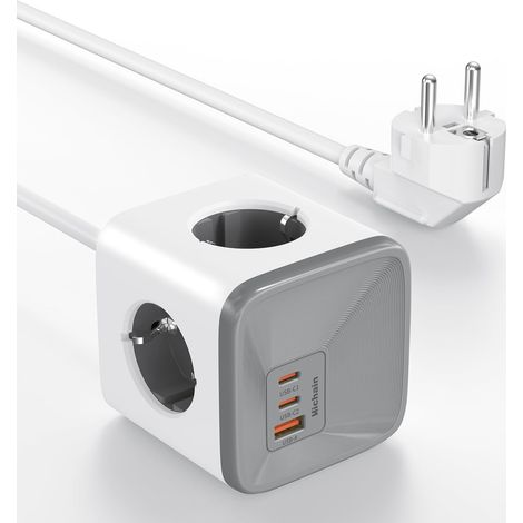 GaN 33W Rallonge Multiprise USB C et 4 Sortie AC et 3 Ports USB, Prise Multiple 4000W 16A, Parafoudre Surtension, 4 Prises, 2 Type-C, Rallonge Electrique 2M pour Maison, Bureau, Blanc (1/5)