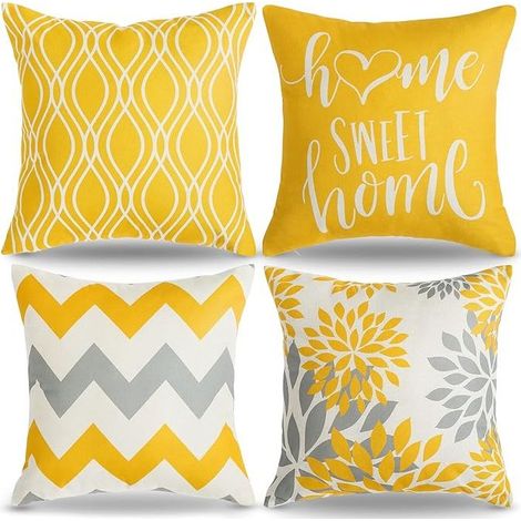 Funda de cojín con estampado geométrico, cojín decorativo amarillo, cojín para sofá para el hogar, sala de estar, dormitorio, decoración de interiores, 45x45cm (1/4)