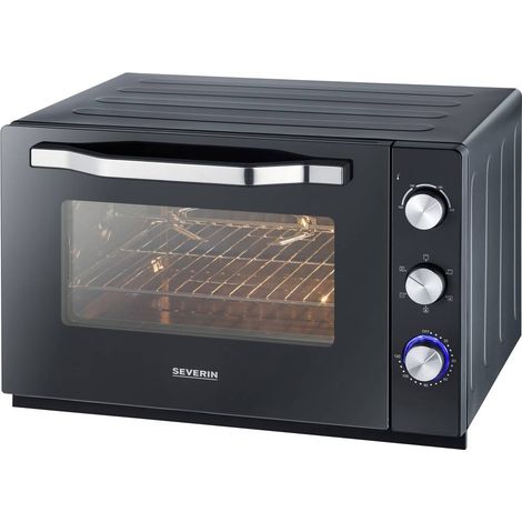 SEVERIN TO 2073 Four posable XXL a Chaleur Tournante 60 L avec pierre a pizza et tournebroche, 2 200 W, Minuteur 120 min, Noir/I