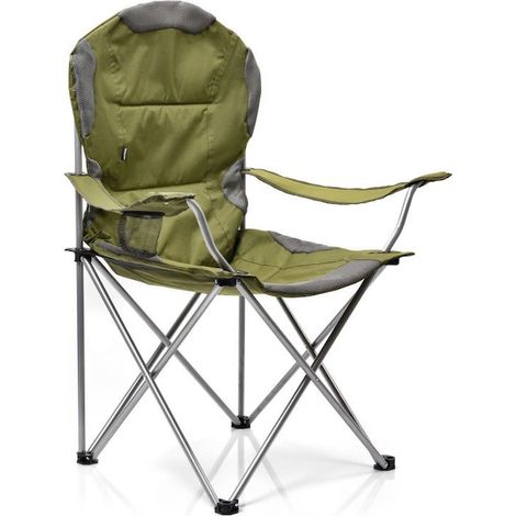 Chaise pliante kaki, polyester Oxford 600D, 120 kg, avec porte-gobelet (1/5)