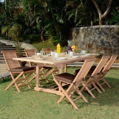 Salon de jardin en teck massif Caraibes, 6 places (1/6)