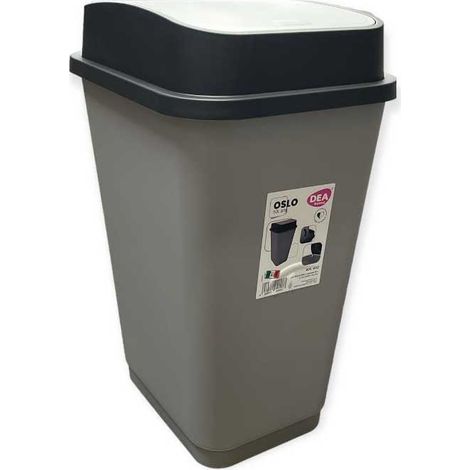 Pattumiera Bidone in Plastica Oslo Black Silver Dea Home 50 Litri