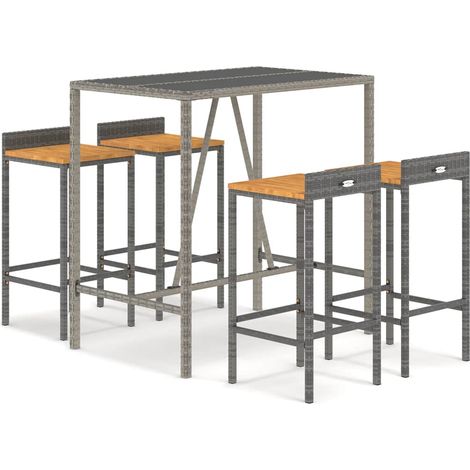 Maison Exclusive - 5dílný zahradní barový set šedý polyratan a masivní akácie (1/5)
