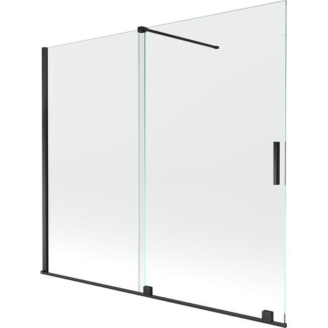 Mexen Velar 2-Flügel-Badewannenwand Regulierbare 180 x 150 cm, transparent, Schwarz - 896-180-000-01