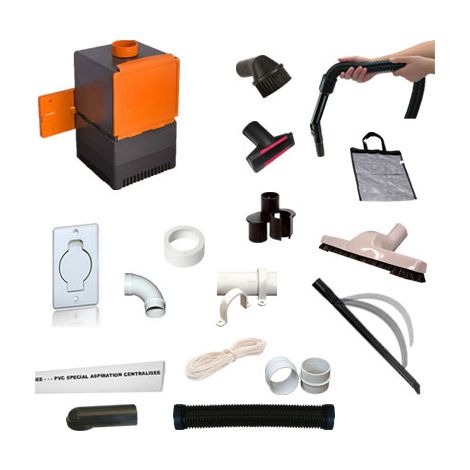 Atepac – Aspirateur centralisé Beflexx 230V 800W – Flexible extensible 2 à 8 m – Pack 5 accessoires – Prise murale ronde blanche (1/5)