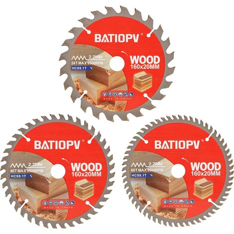 Lame de scie circulaire 160 x 20 mm (24/40/60 dents) 3 pièces. pour bois, panneaux de particules, contreplaqué, bois dur, etc. Compatible avec (1/5)