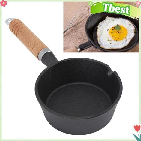 Tbest Mini poêle à frire Mini poêle à œufs en fonte, manche en bois massif, Mini poêle puericulture pot 13x5cm / 5,1x2,0 pouces (1/5)