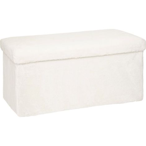 Atmosphera – Pouf pliable imitation fourrure 76cm blanc – Coffre de rangement – MDF, polyester, mousse polyuréthane – Design rectangulaire (1/3)