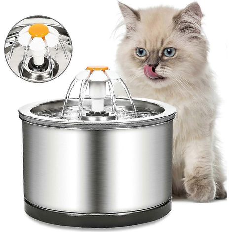 Fontaine à eau pour chats en acier inoxydable de 2,5 L, fontaine silencieuse à LED à 4 niveaux avec filtration avancée pour chats (1/5)