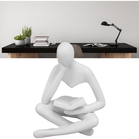 Statue im Stil von „Der Denker“, kleine Harzfigur zur Dekoration von Bibliothek oder Büro, abstrakte Skulptur. Maße: 8,5 x 6 x 11,5 cm. Weiß. (1/5)