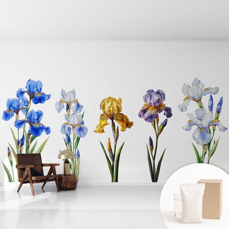 Papier peint intissé classique moderne pour salon et chambre à coucher Décoration rapide avec colle Fleurs d'iris 416x254 cm (1/5)