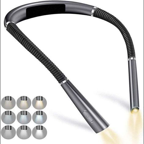 Lampe de Lecture de Cou Rechargeable au Lit, 3 Couleurs, 9 Niveaux de Luminosité, Bras Pliables, Longue Durée de Vie, Parfaite pour la Lecture,Le Tricot,la Réparation (1/4)