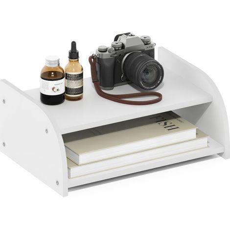 Rangement Et Accessoires De Bureau, Support pour Écran À 2 Niveaux avec Étagère De Rangement pour Accessoires, Blanc (1/5)