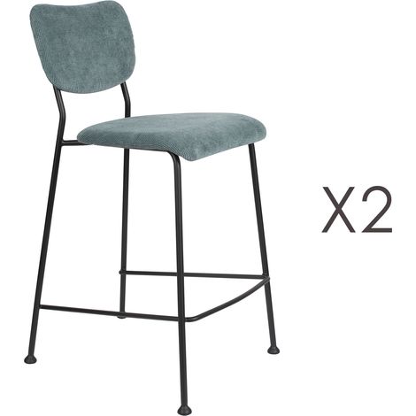 Lot de 2 tabourets de bar H65 cm en tissu bleu - BENSON