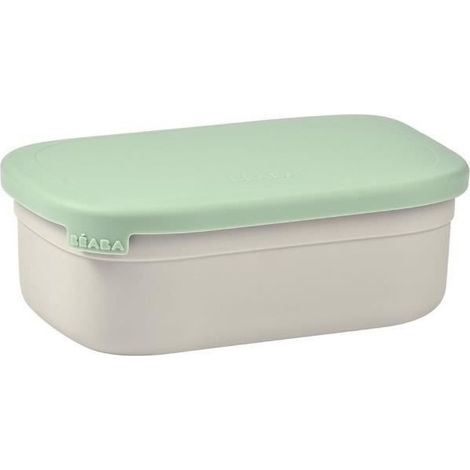 BEABA, Boîte repas enfant en inox, couvercle en silicone et housse de protection, Gris velours et vert sauge (1/5)